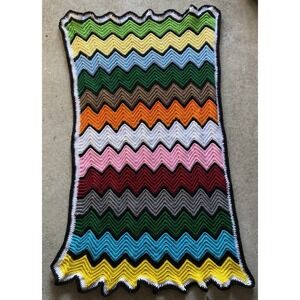 Handmade‎ Crochet Chevron Blanket Multi Color Afghan Throw